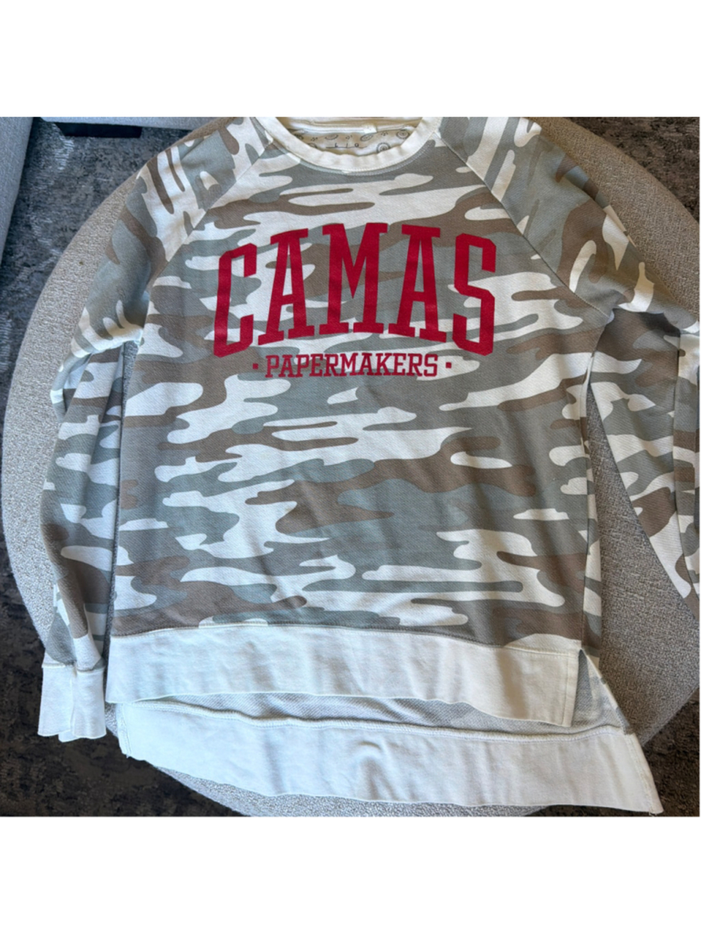 Women's Pressbox Camas Papermakers Sweatshirt Size L Beige Red
